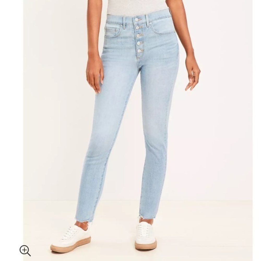 LOFT High Waist Distressed Crop Ankle Jeans